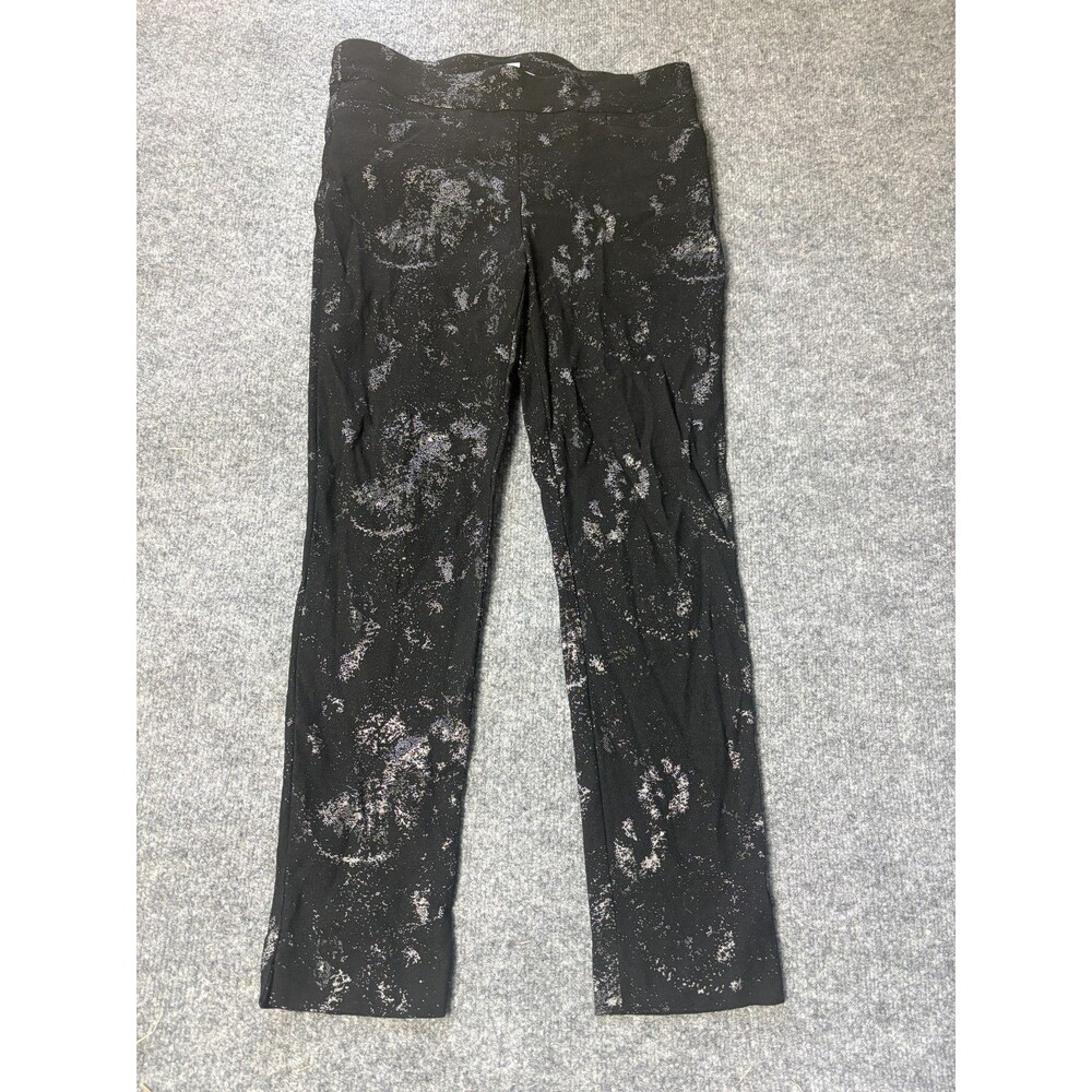 CHICOS Pants Womens Chico 1 R US 8 R Black Silver Swirl Galaxy Stretch Waist
